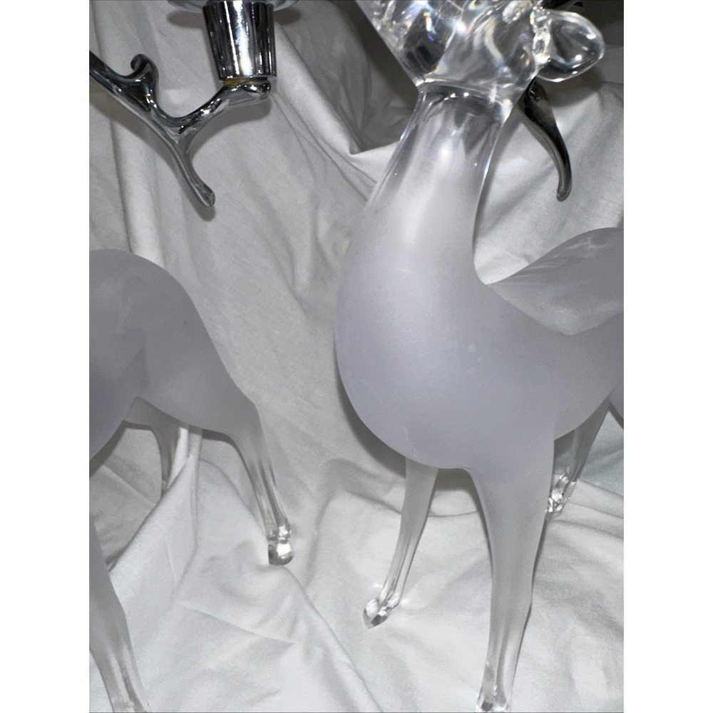 Frosted Acrylic Reindeer Candle Holder w/ Chrome Antlers Holiday Decor (2) - Picture 4 of 7
